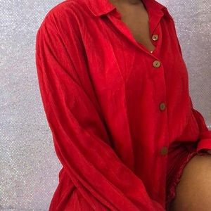 Red button down top